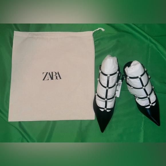 NWT Zara Sling Back Kitten Heels with Pearl Detailing size 38 - Picture 3 of 13